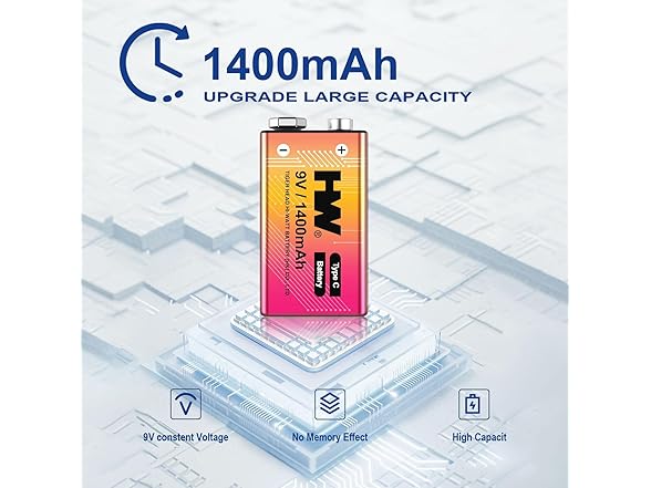 Rechargeable 9V Batteries 4 Pack