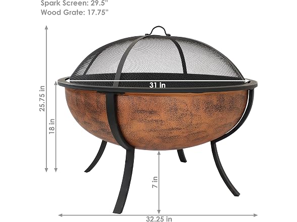 Sunnydaze Round Steel Outdoor Wood-Burning Fire Pit, 32", Copper