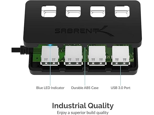 SABRENT 4-Port USB 3.0 Hub Powered w/ LEDs