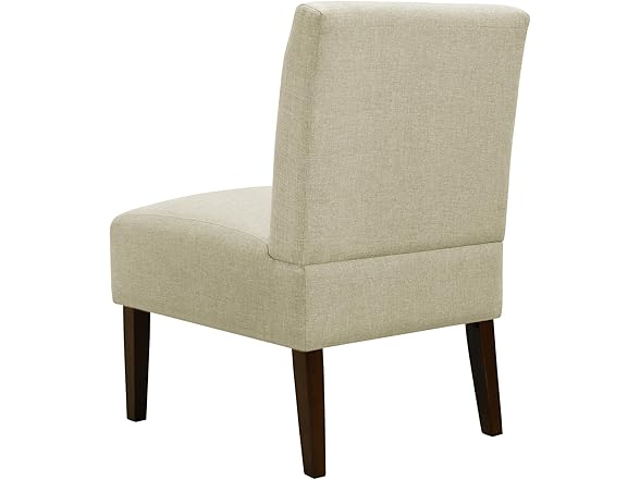 Lewahom Slipper Accent Chair Modern Armless Lounge Chair with Wood Legs Upholstered Makeup Vanity Tufted Side Chair Fabric Comfy with Decor Back for Living Room Bedroom Patio (Horizontal Back, Beige) (Open Box)