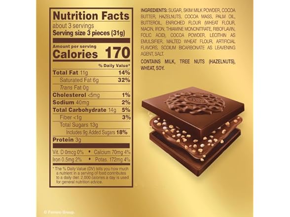 Ferrero Rocher Milk Hazelnut Squares 3.7oz