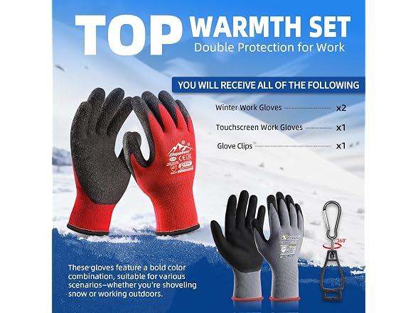 Winter Work Gloves, 3 Pairs, XL