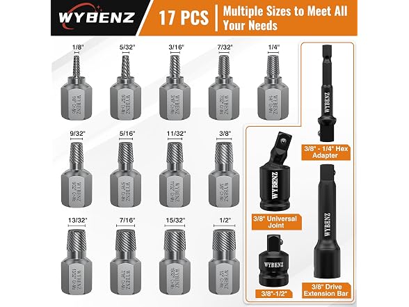 WYBENZ 17Pcs Screw Extractor Set