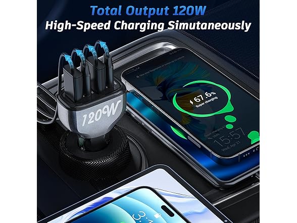 SONRU 4 Port 120W USB C Car Charger