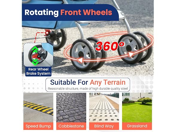BestPet 4-Wheel Foldable Pet Stroller Blue
