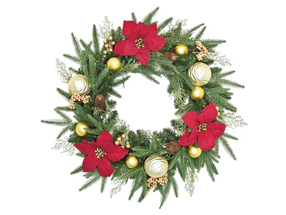 Santa's Workshop 14322 Red Poinsettia Wreath Green