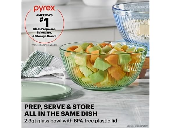 Pyrex 2.3 Quart Bowl with Sage Lid, 1 EA