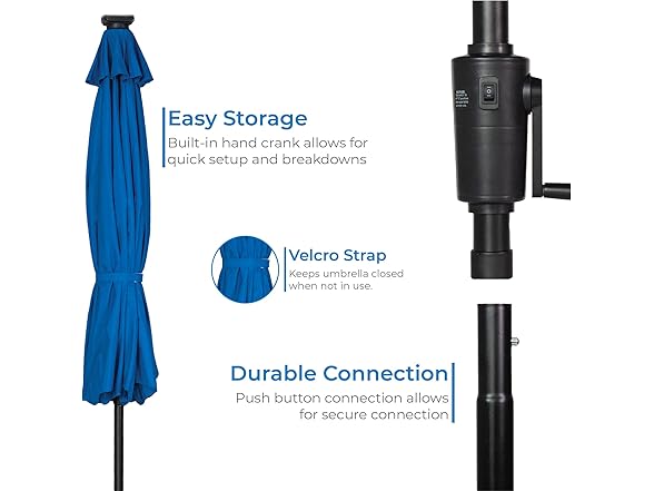 Sun-Ray Umbrella 9 Ft Solar Rectangle Blue