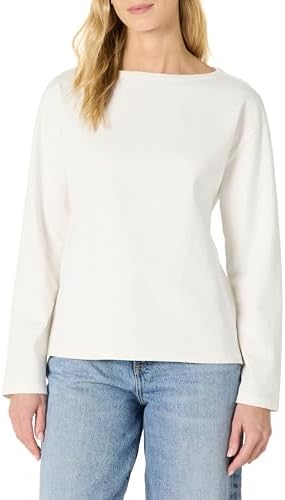 Amazon Essentials Women's 100% Cotton Heavyweight Long-Sleeve Boatneck Top, Eggshell White, XX-Large