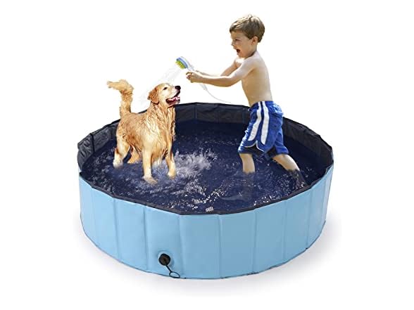 OWNPETS Foldable Pet Pool with Bath Brush, C