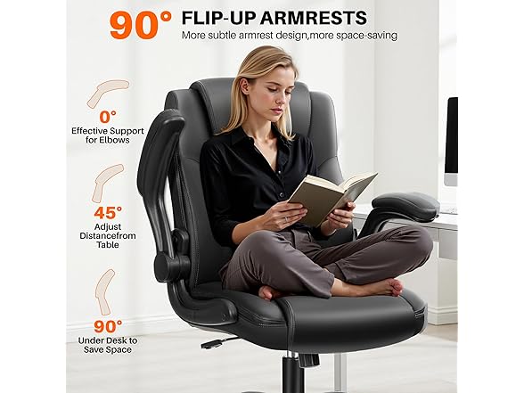BestEra Leather Office Chair, Ergonomic Executive Desk Chair with Adjustable Armrests, 360° Swivel, High Back & Lumbar Support for Home Office (Black) (Open Box)