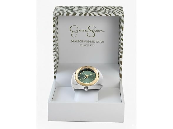 Jessica Simpson Silver Ring Watch Gold Bezel