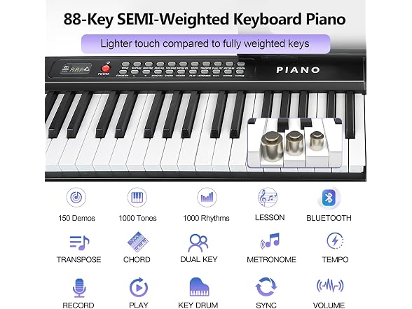 VEIYOUMO 88 Key SEMI-Weighted Piano