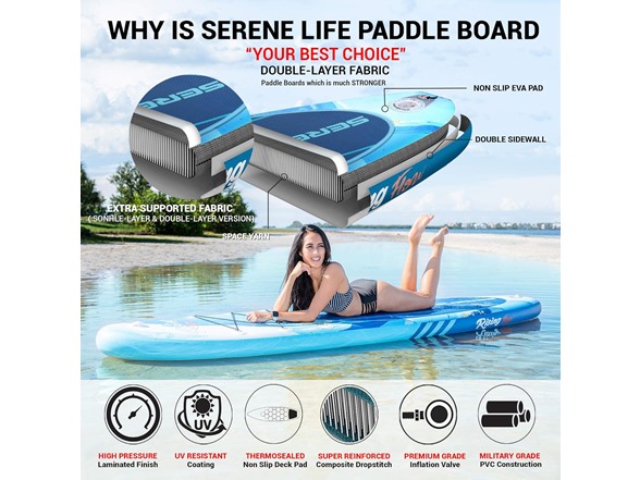 SereneLife Inflatable Stand Up Paddle Board 10'6"