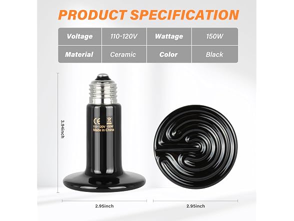 Simple Deluxe 150W Ceramic Emitter Reptile Heat Lamp Bulb