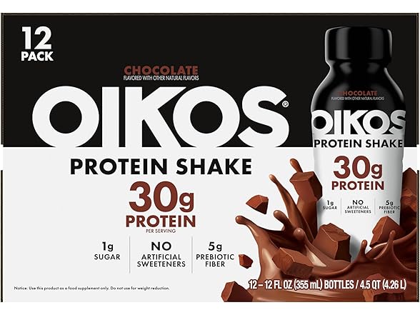 12CT Oikos Protein Shake, Chocolate, 30g High Protein