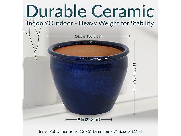 Sunnydaze Large Ceramic Plant Pot 14.5"
