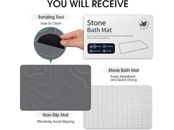 ZIKIBL Stone Bath Mat | 24''x16'' Grey