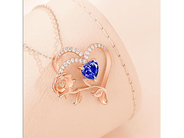 Rose Flower Heart Birthstone Necklace