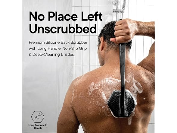 TOOLETRIES Silicone Back Scrubber for Shower, Body Brush - Charcoal