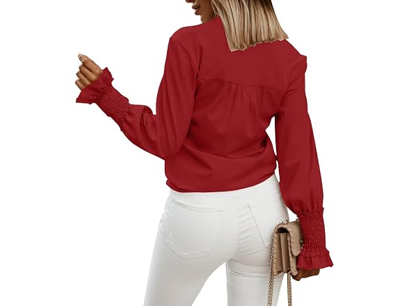 Lyaner Women (L) V Neck Shirred Bell Long Top