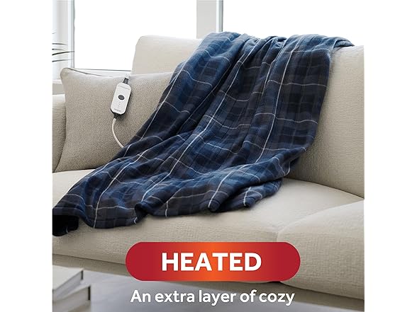Sunbeam Royal Blue Plaid Heated Blanket