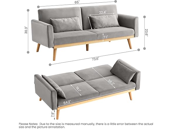 DKLGG Grey Futon Sofa Bed