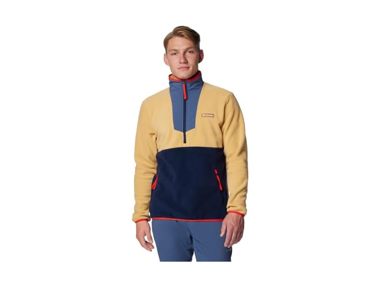 Columbia Men's Sequoia Grove Half Zip Fleece, Light Camel/Dark Mountain/Collegiate Navy/Spicy, Large