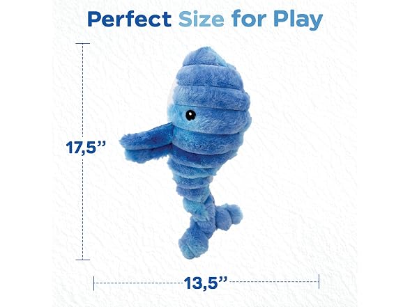 Bow Wow Pet Squeaky Plush Dog Toy with Crinkle Whale