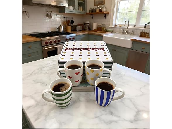 Colorful Ceramic Mug Set of 4 Boho