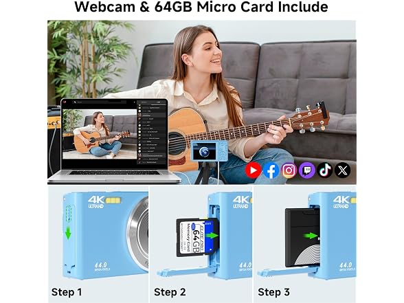 FHD 4K Digital Camera with 64GB SD Card