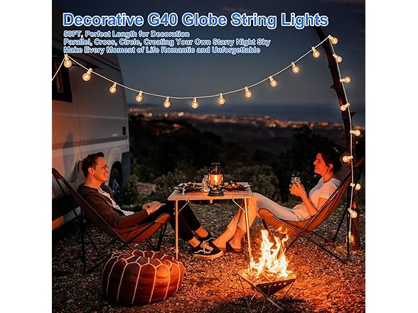 Bosceos Outdoor G40 LED Globe String Lights 50FT