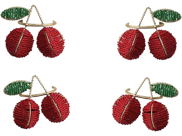 4-Piece Round Handmade Glass Beaded Cherry Napkin Rings