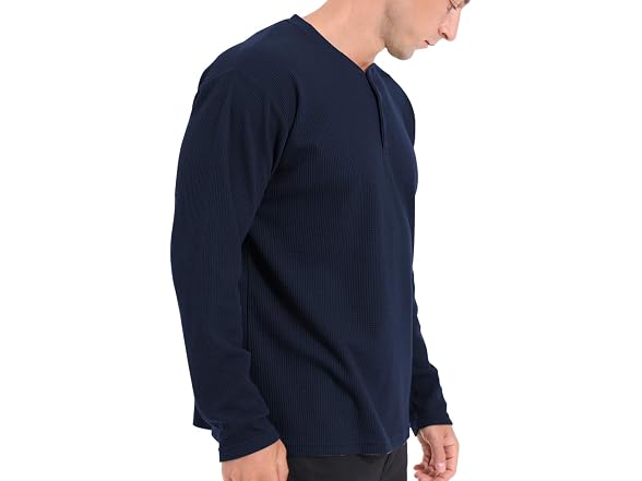 Qualfort Men (M) Waffle Henley Shirt Long Sweater