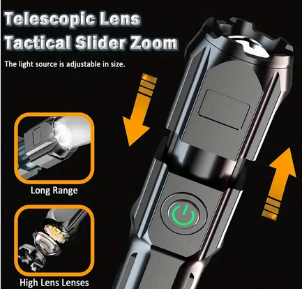 2 Pack Flashlight High Power Telescopic Zoom LED Rechargeable Torch - Gallery 9