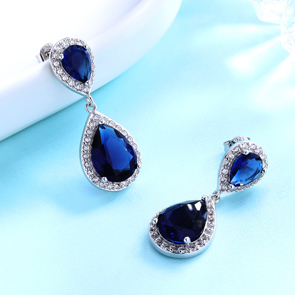 Sapphire Teardrop Drop/Dangle Earrings - Gallery 5