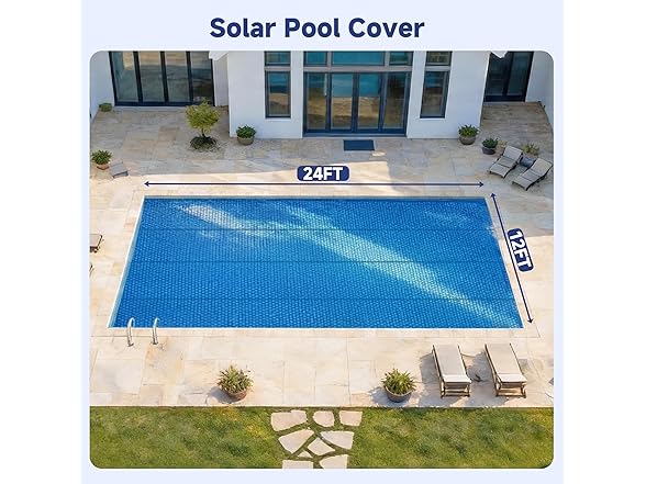 Pool Solar Cover, 12 x 24 ft Durable 16 mil Pool Covers for Inground & Above Ground Pools, Solar Pool Heater, Rectangle Solar Blanket with Bubbles, Blue (Open Box)