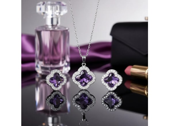 Womens Clover Pendant & Earrings Set