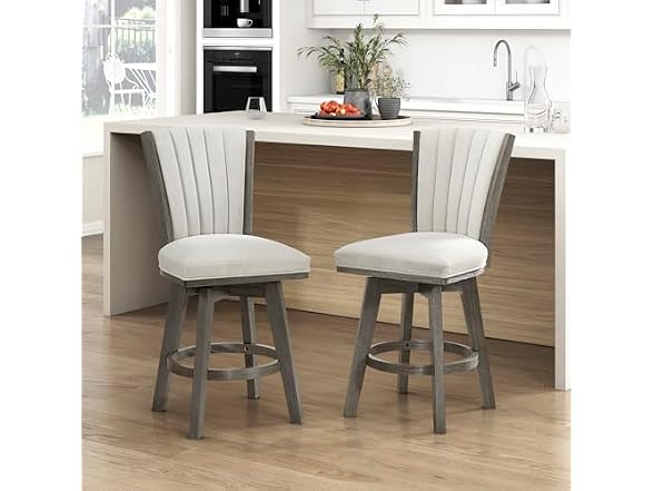 Lexicon Swivel Counter Stool 2Pk, Grey w Beige Cushion