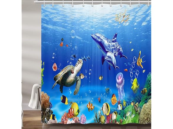 Ocean Underwater Marine Life Shower Curt