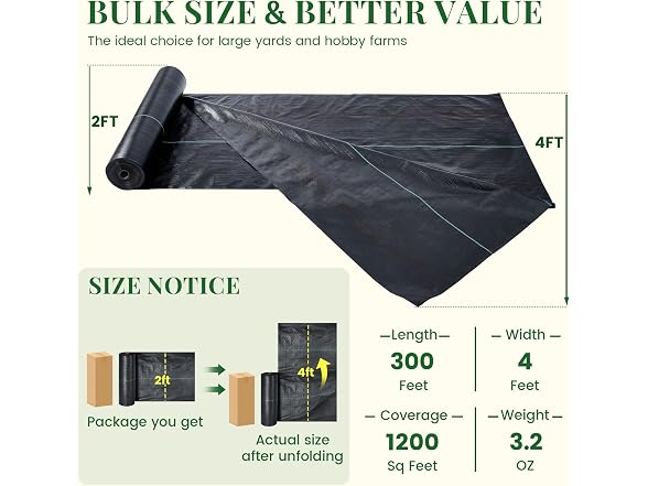 KING BIRD Weed Barrier Fabric 4ft x 300ft