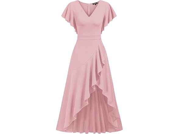 Miusol Women (M) Formal V Neck Ruffle Split Dress