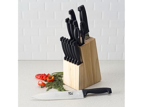 Home Basics 15-Piece Knife Set with Wood Block