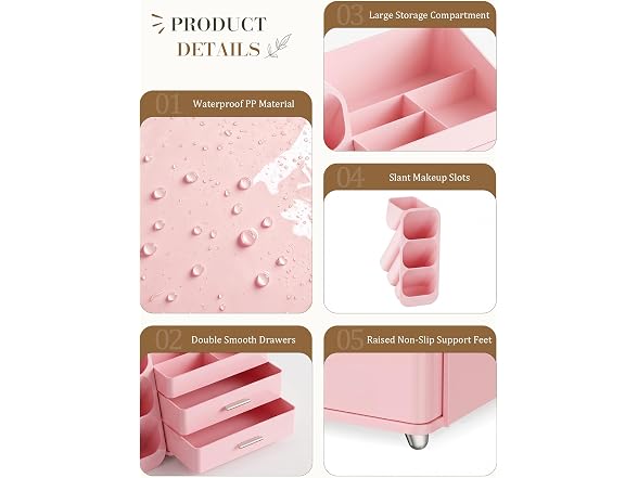 Pink Makeup Organizer with Drawer
