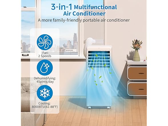 Towallmark 8,000 BTU 3-In-1 Portable Air Conditioner