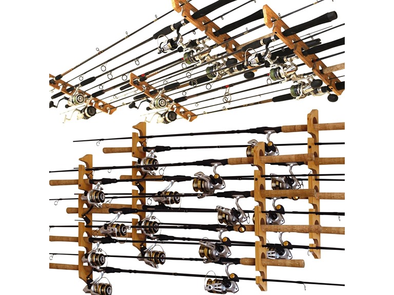 Rush Creek Creations | Ceiling Fishing Rod Holder for 8 Rods, Fishing Pole Holder for Garage Organization and Wall Storage, for Fishing Reels, Fishing Gear, and Fishing Accessories (Horizontal Rack)