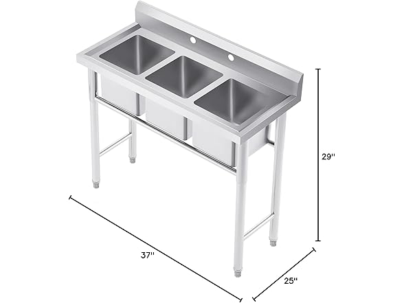 WILPREP NSF Stainless Steel 3 Compartment Commercial Sink 11x10x10 Inch Basins, Kitche Station Utility Sink for Restaurant Bar Home Laundry Room Garage (Open Box)