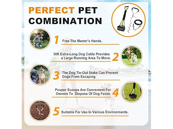 Pooper Scooper+Dog Tie Out Cable