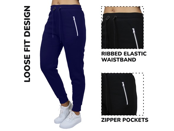 3Pk Womens Fleece Joggers w-Zip Pockets