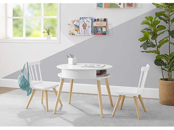 Kids Storage Table & 2-Chair Set White